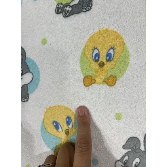 Looney Toons Baby Blanket Bugs Bunny Tweety Bird Green Blue Circles - Picture 6 of 8